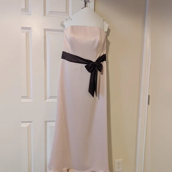 David's Bridal Sleeveless Dress with Jacket/Shrug; Size 14; Pink w/Brown accents - Picture 7 of 11
